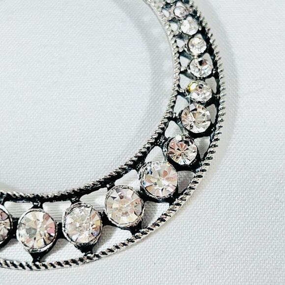 Vintage Silver Tone Big Time Large Round Earrings Rhinestone Jewelry 2" - Picture 4 of 7